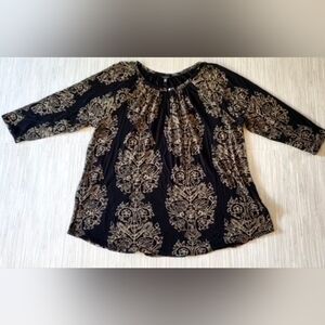 Lucky Brand Boho Tunic Top Size 2X Black Tan Peasant Indie Casual Work Office
